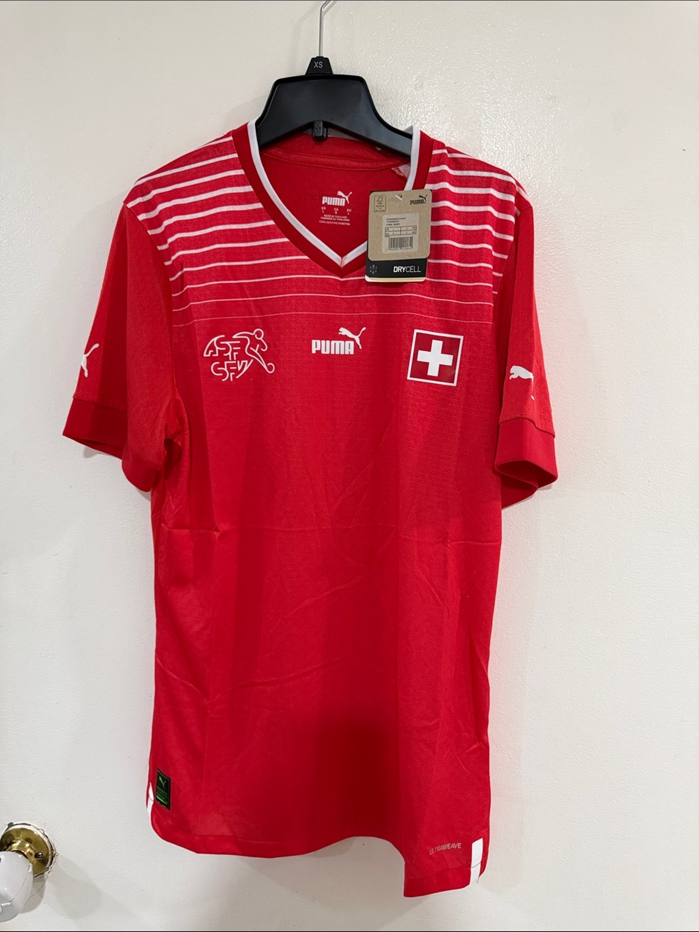 Suisse Puma Men’s Red Swiss Football Jersey with White Accents